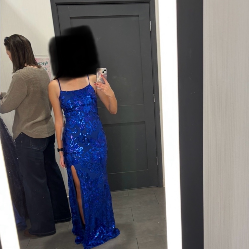 Elegant Blue Sequin Prom Dress